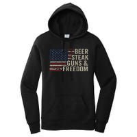 Beer Steak Guns & Freedom 4th July Usa Flag Bbq Drinking Women's Pullover Hoodie