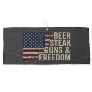 Beer Steak Guns & Freedom 4th July Usa Flag Bbq Drinking Large Microfiber Waffle Golf Towel