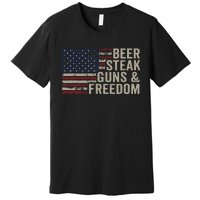 Beer Steak Guns & Freedom 4th July Usa Flag Bbq Drinking Premium T-Shirt