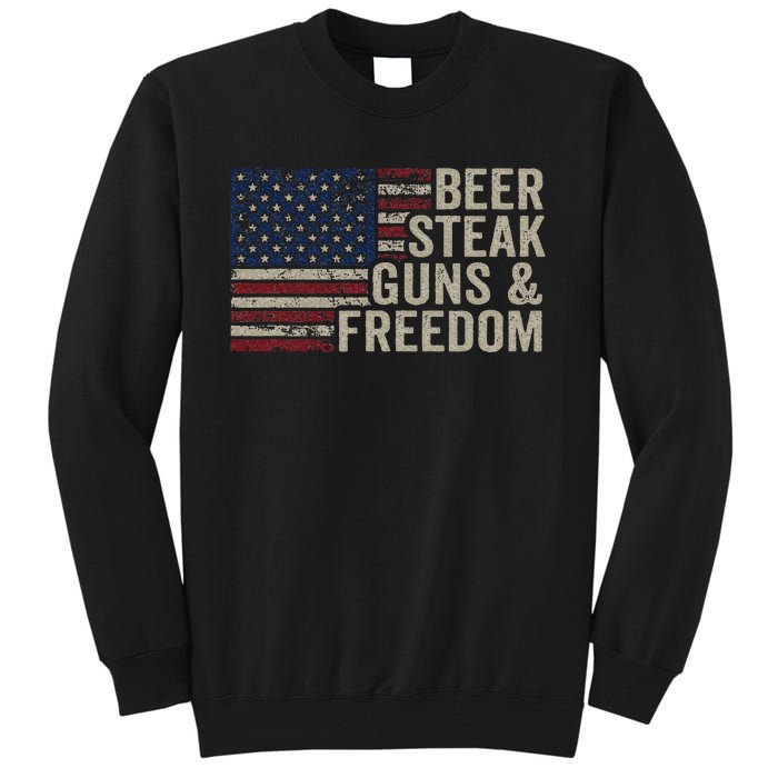 Beer Steak Guns & Freedom 4th July Usa Flag Bbq Drinking Tall Sweatshirt