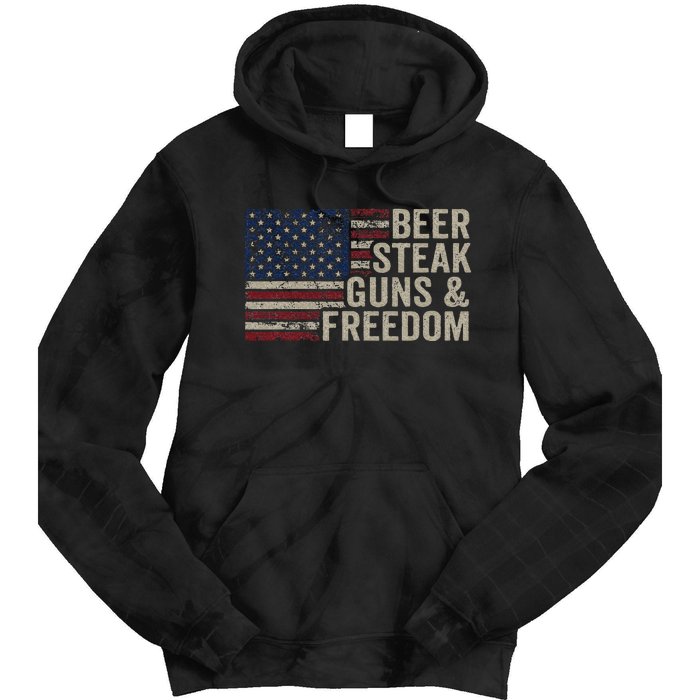 Beer Steak Guns & Freedom 4th July Usa Flag Bbq Drinking Tie Dye Hoodie