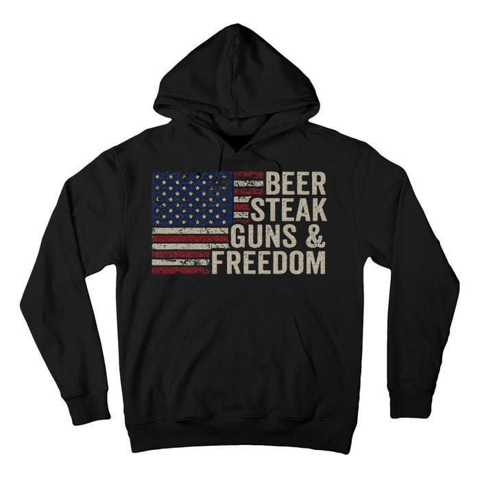 Beer Steak Guns & Freedom 4th July Usa Flag Bbq Drinking Tall Hoodie