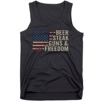 Beer Steak Guns & Freedom 4th July Usa Flag Bbq Drinking Tank Top