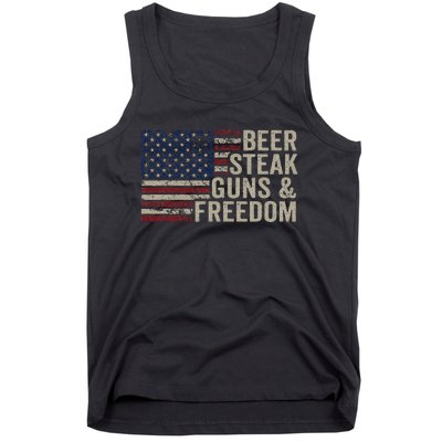 Beer Steak Guns & Freedom 4th July Usa Flag Bbq Drinking Tank Top