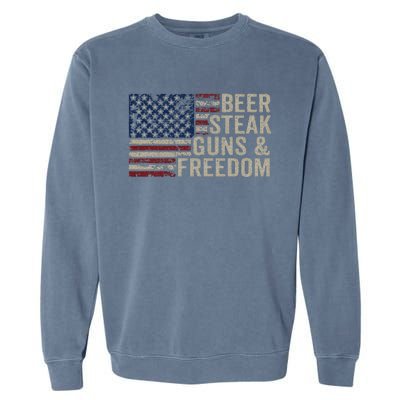 Beer Steak Guns & Freedom 4th July Usa Flag Bbq Drinking Garment-Dyed Sweatshirt