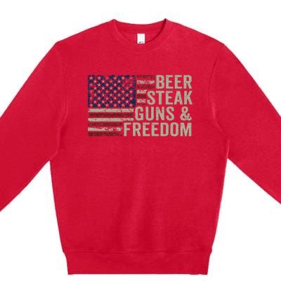 Beer Steak Guns & Freedom 4th July Usa Flag Bbq Drinking Premium Crewneck Sweatshirt