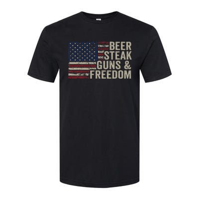 Beer Steak Guns & Freedom 4th July Usa Flag Bbq Drinking Softstyle CVC T-Shirt