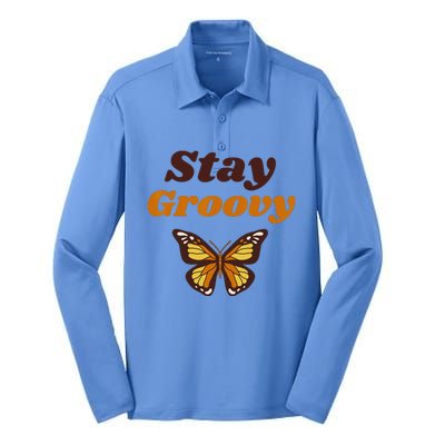 Butterfly Stay Groovy Retro Hippie Positive Mind Happy Life Silk Touch Performance Long Sleeve Polo