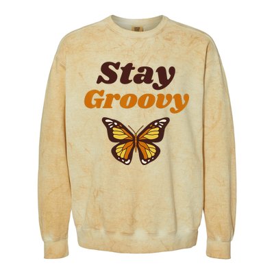 Butterfly Stay Groovy Retro Hippie Positive Mind Happy Life Colorblast Crewneck Sweatshirt