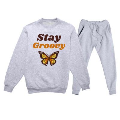 Butterfly Stay Groovy Retro Hippie Positive Mind Happy Life Premium Crewneck Sweatsuit Set