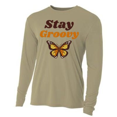 Butterfly Stay Groovy Retro Hippie Positive Mind Happy Life Cooling Performance Long Sleeve Crew