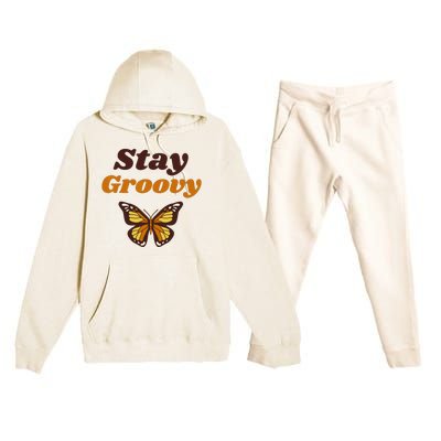 Butterfly Stay Groovy Retro Hippie Positive Mind Happy Life Premium Hooded Sweatsuit Set