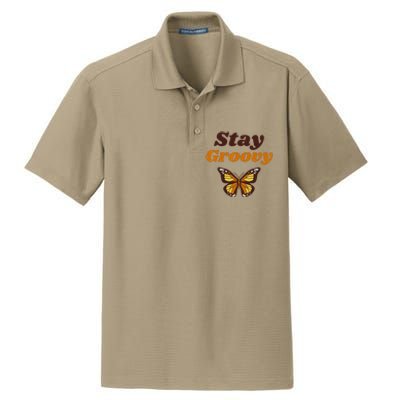 Butterfly Stay Groovy Retro Hippie Positive Mind Happy Life Dry Zone Grid Polo