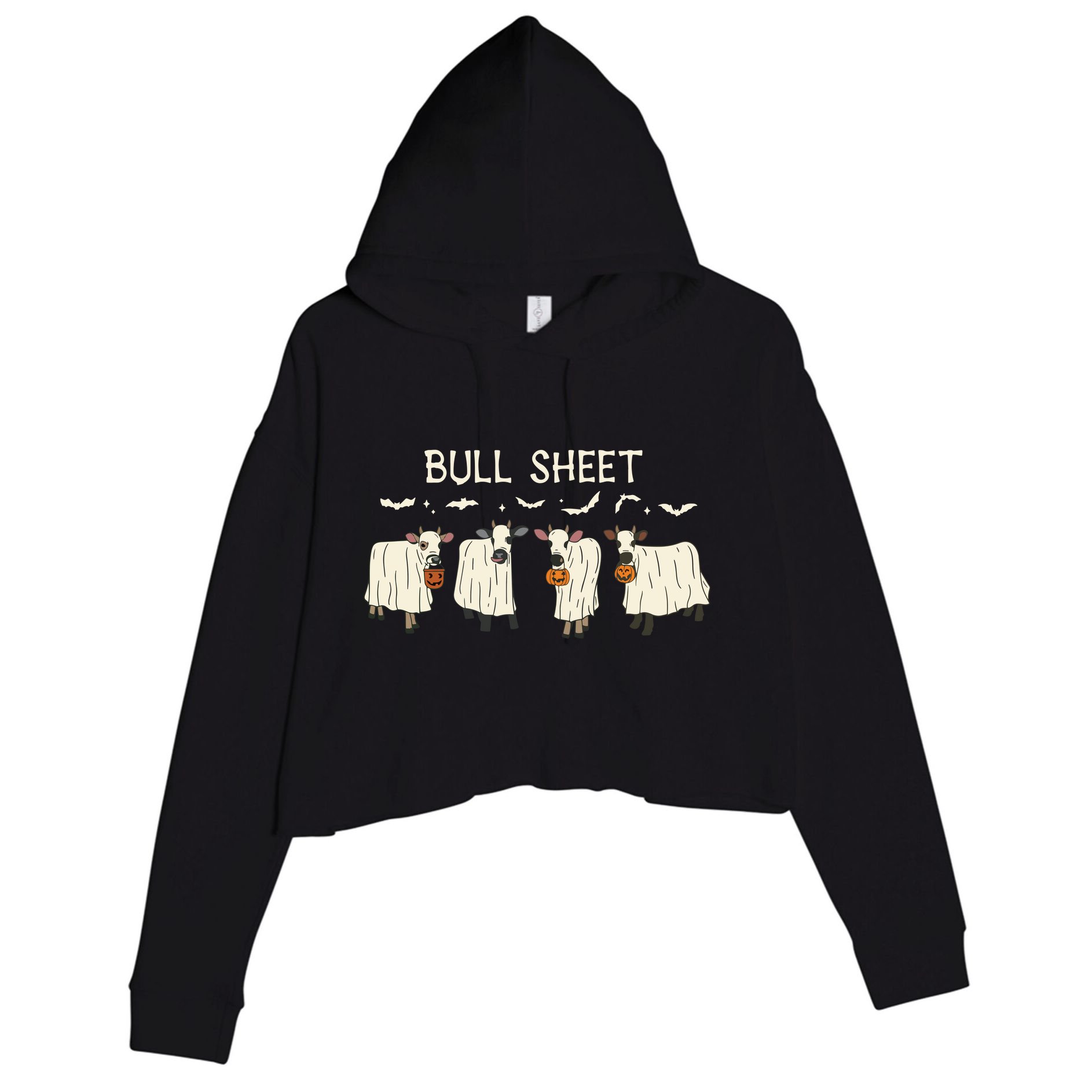 Bull Sheet Ghost Cow Halloween Funny Cow Ghost Women Sweat Crop Fleece Hoodie