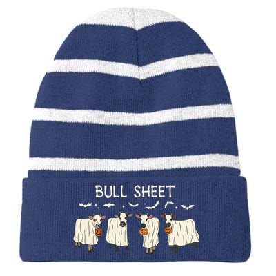 Bull Sheet Ghost Cow Halloween Funny Cow Ghost Women Sweat Striped Beanie with Solid Band