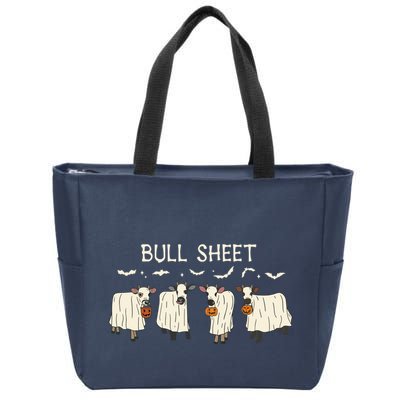 Bull Sheet Ghost Cow Halloween Funny Cow Ghost Women Sweat Zip Tote Bag