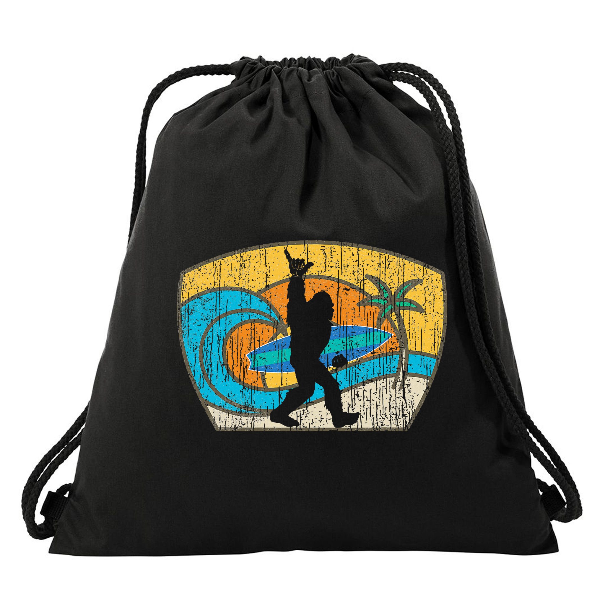 Bigfoot Surfing Gift For Shaka Aloha Surfer Dude Drawstring Bag