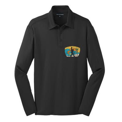 Bigfoot Surfing Gift For Shaka Aloha Surfer Dude Silk Touch Performance Long Sleeve Polo