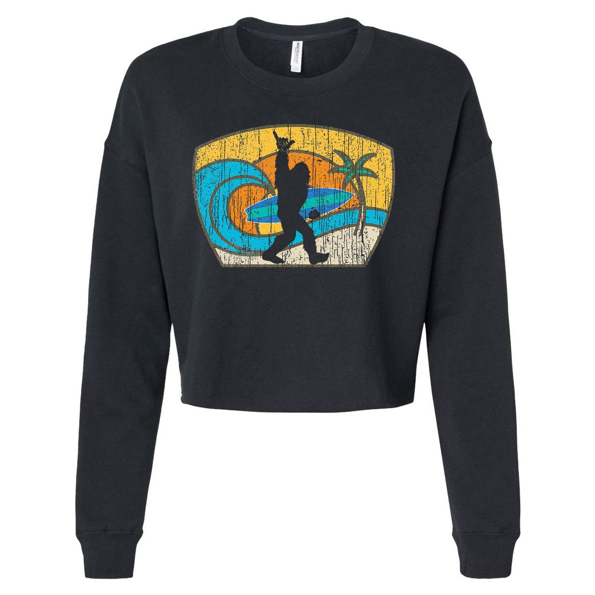Bigfoot Surfing Gift For Shaka Aloha Surfer Dude Cropped Pullover Crew