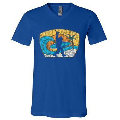 Bigfoot Surfing Gift For Shaka Aloha Surfer Dude V-Neck T-Shirt