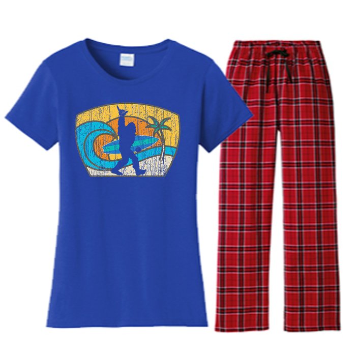 Bigfoot Surfing Gift For Shaka Aloha Surfer Dude Women's Flannel Pajama Set