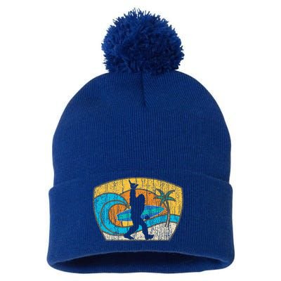 Bigfoot Surfing Gift For Shaka Aloha Surfer Dude Pom Pom 12in Knit Beanie