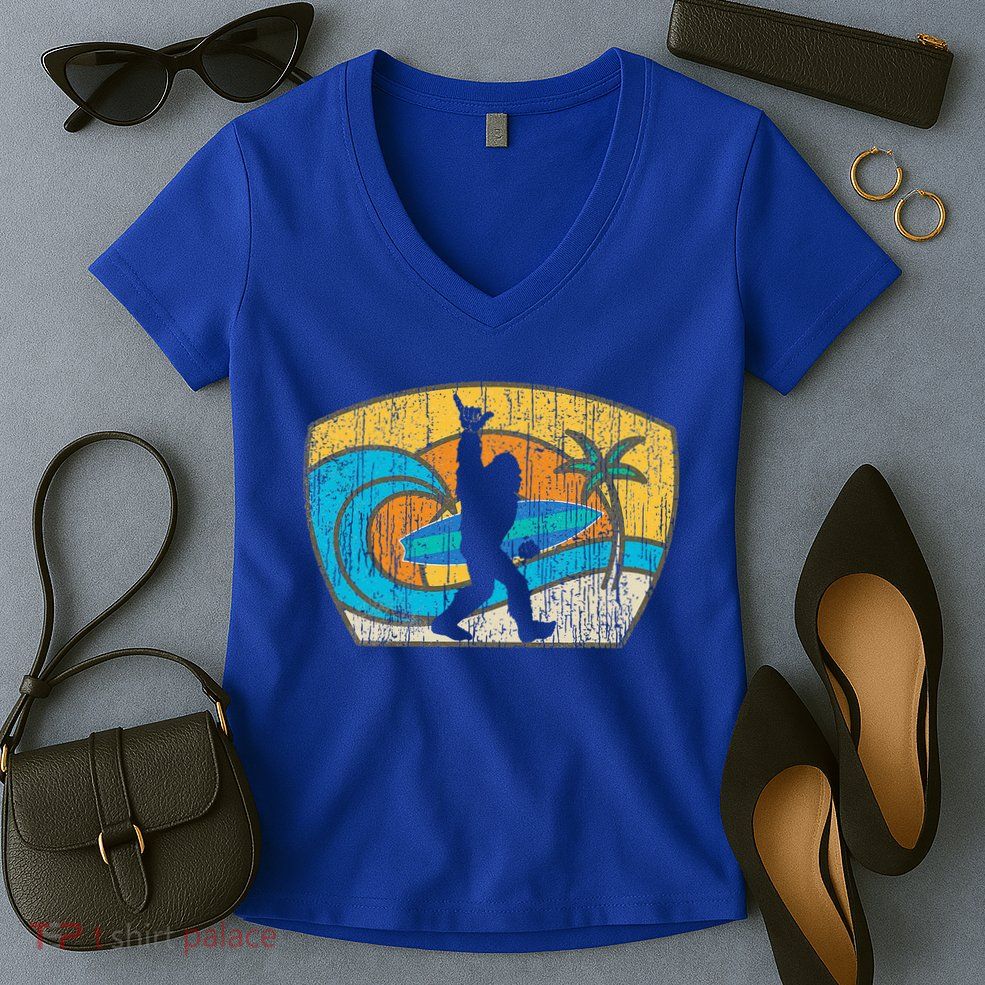 Bigfoot Surfing Gift For Shaka Aloha Surfer Dude Women's V-Neck T-Shirt