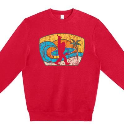 Bigfoot Surfing Gift For Shaka Aloha Surfer Dude Premium Crewneck Sweatshirt