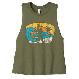 Bigfoot Surfing Gift For Shaka Aloha Surfer Dude Women's Racerback Cropped Tank