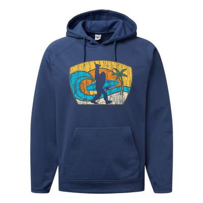 Bigfoot Surfing Gift For Shaka Aloha Surfer Dude Performance Fleece Hoodie