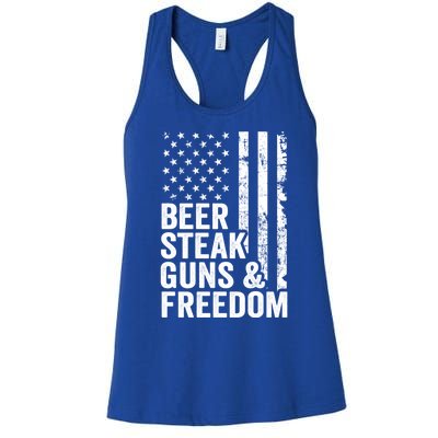 Beer Steak Guns And Freedom Usa Flag Bbq Ing Gift Women's Racerback Tank