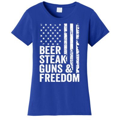 Beer Steak Guns And Freedom Usa Flag Bbq Ing Gift Women's T-Shirt