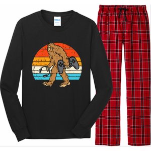 Bigfoot Sasquatch Gamer Retro Gaming Long Sleeve Pajama Set