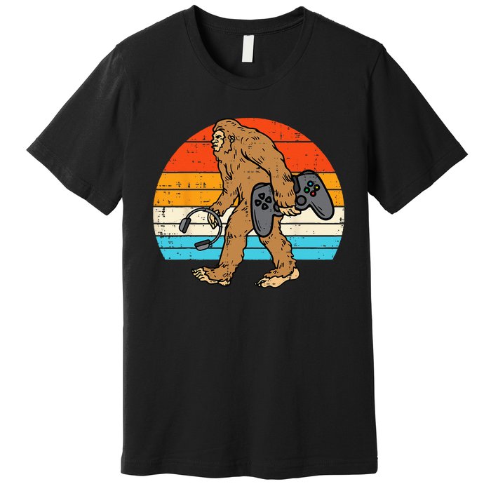 Bigfoot Sasquatch Gamer Retro Gaming Premium T-Shirt