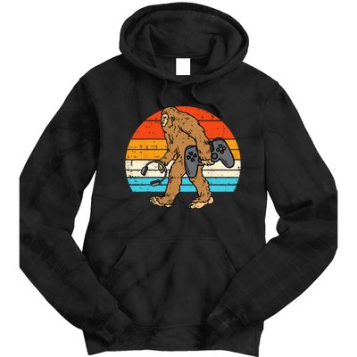 Bigfoot Sasquatch Gamer Retro Gaming Tie Dye Hoodie