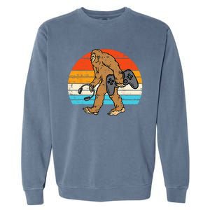 Bigfoot Sasquatch Gamer Retro Gaming Garment-Dyed Sweatshirt