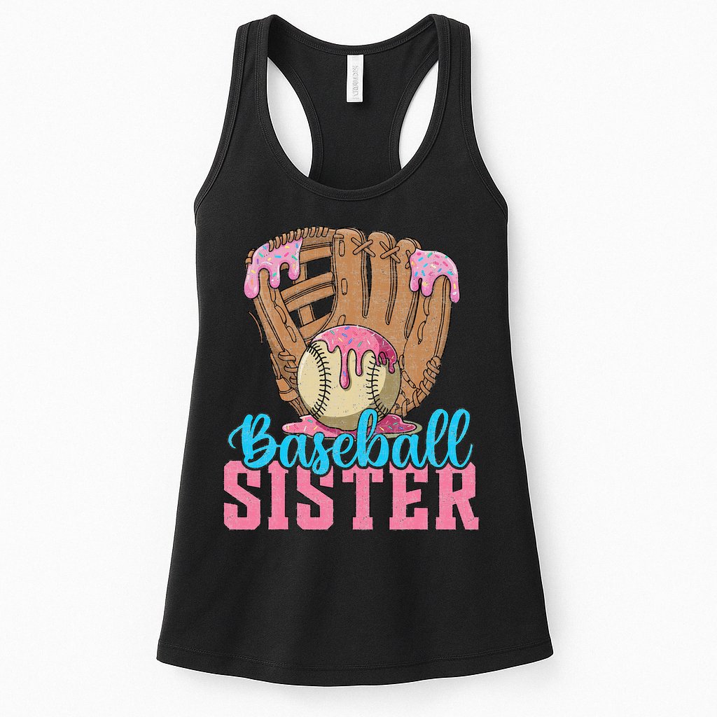 Baseball Sister Game Day Ice Cream Drip Baseball Big Sister Womens Tank Top