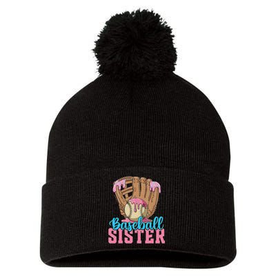 Baseball Sister Game Day Ice Cream Drip Baseball Big Sister Pom Pom 12in Knit Beanie