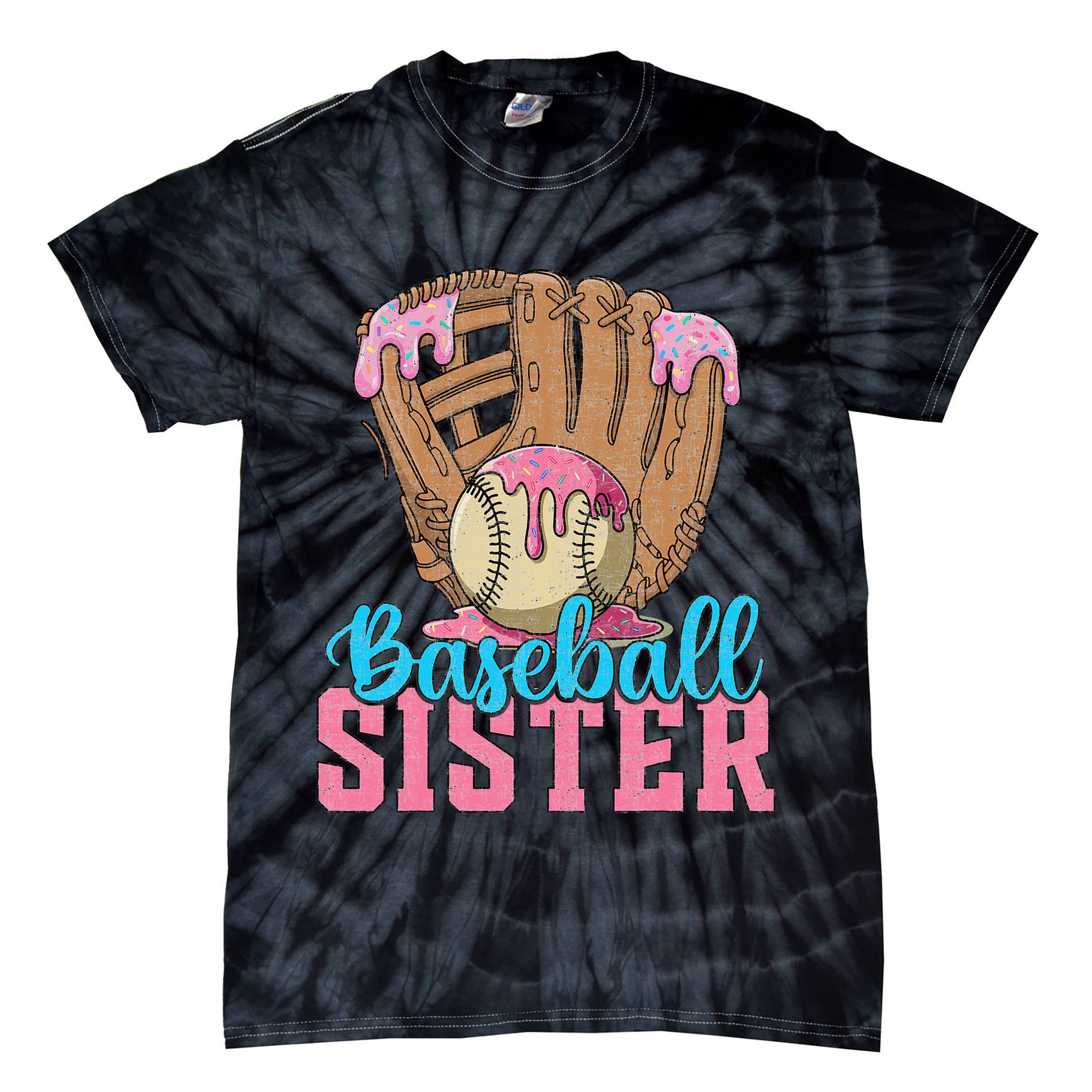 Baseball Sister Game Day Ice Cream Drip Baseball Big Sister Tie-Dye T-Shirt