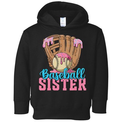 Baseball Sister Game Day Ice Cream Drip Baseball Big Sister Toddler Hoodie
