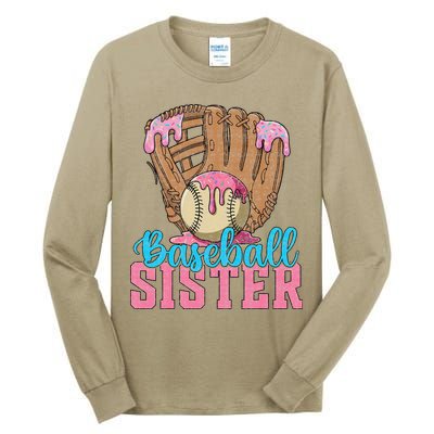Baseball Sister Game Day Ice Cream Drip Baseball Big Sister Tall Long Sleeve T-Shirt