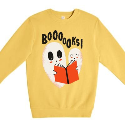 BOOOOKS! Spooky Ghosts Reading BOO BOOKS Halloween Meme Premium Crewneck Sweatshirt