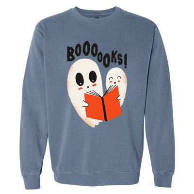 BOOOOKS! Spooky Ghosts Reading BOO BOOKS Halloween Meme Garment-Dyed Sweatshirt