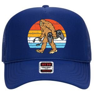 Bigfoot Sasquatch Gamer Retro Gaming Men Teens High Crown Mesh Back Trucker Hat