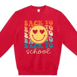 Boho Style Groovy Smile Back to School Premium Crewneck Sweatshirt