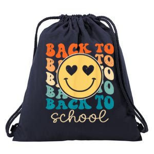 Boho Style Groovy Smile Back to School Drawstring Bag