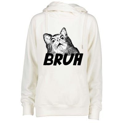 Bruh Shocked Gasp Cat Womens Funnel Neck Pullover Hood