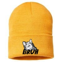 Bruh Shocked Gasp Cat Sustainable Knit Beanie