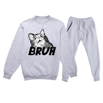 Bruh Shocked Gasp Cat Premium Crewneck Sweatsuit Set