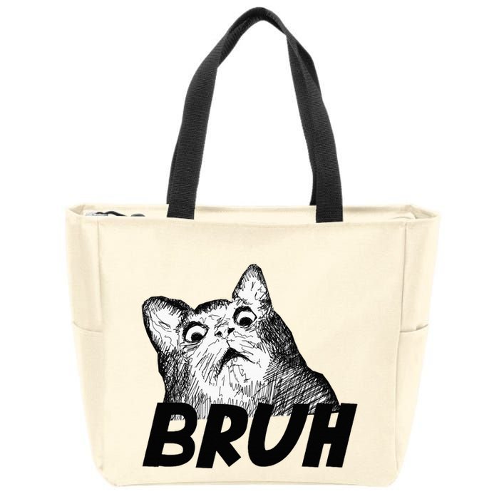 Bruh Shocked Gasp Cat Zip Tote Bag